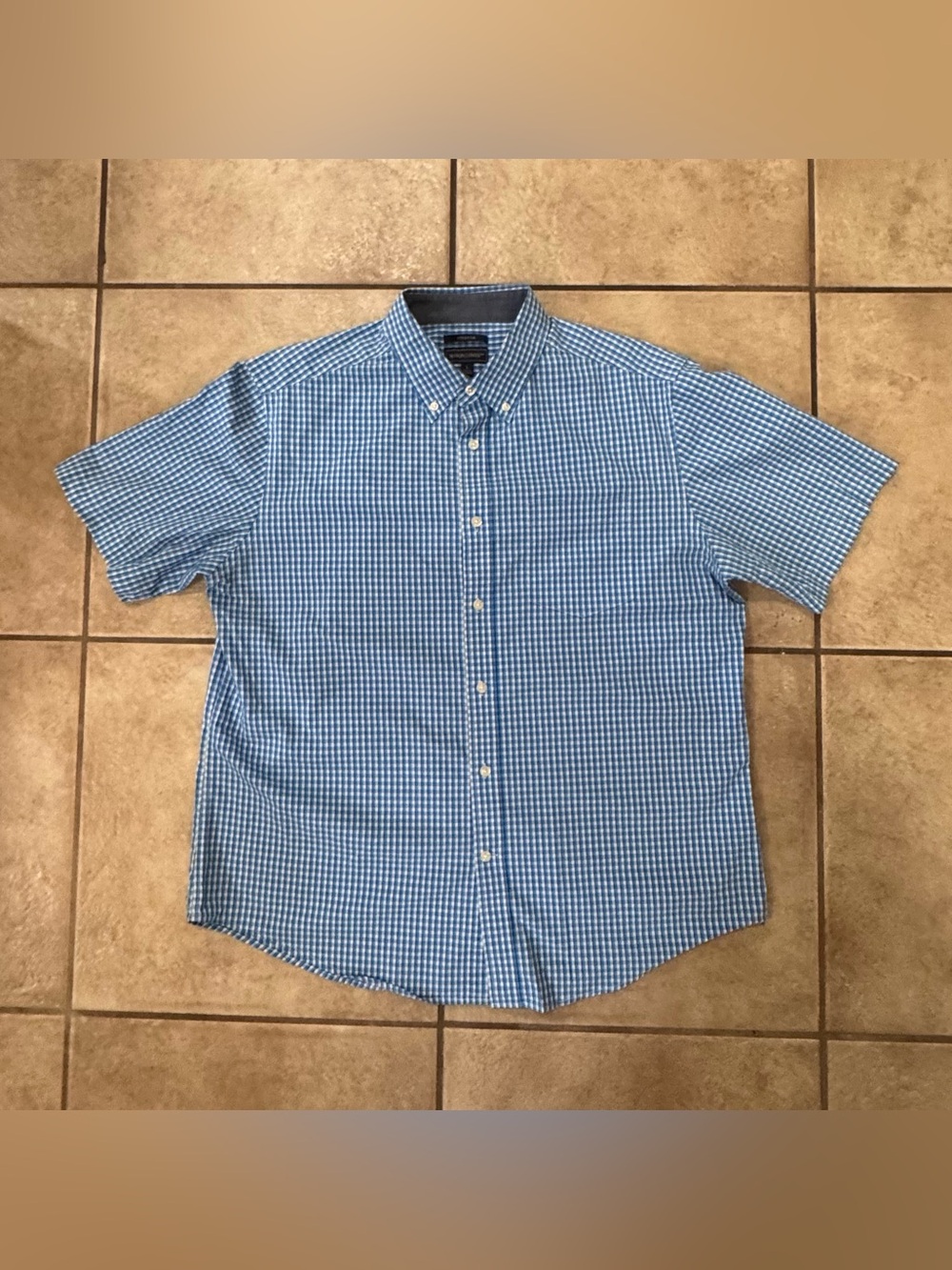 madison james Light Blue Gingham Short-Sleeve Button-Down Shirt - Tote-A